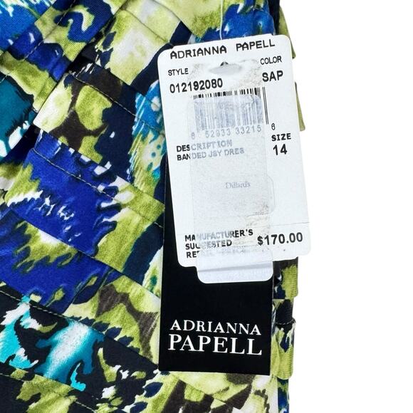 Adrianna Papell NWT Banded Jersey Green Colorful Print Layered Sheath Dress - Picture 9 of 13